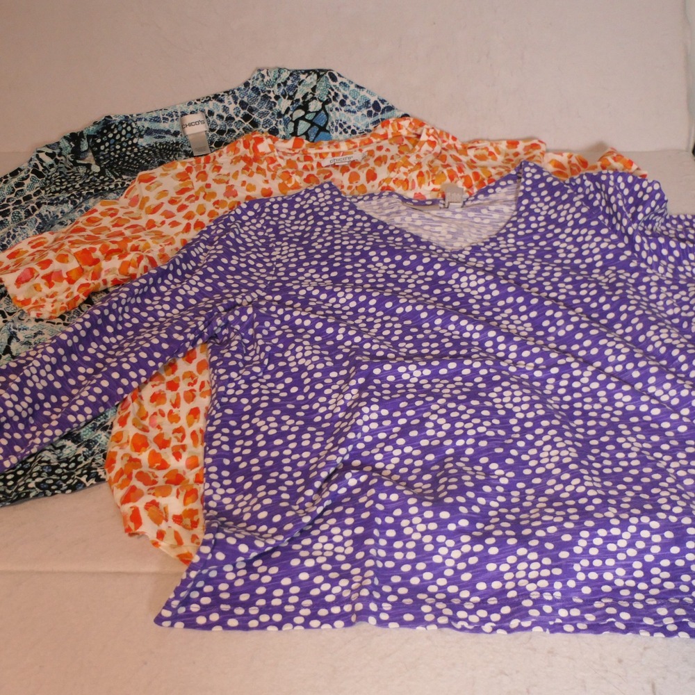 Chico's Women Tops Lot of 3 Size 2 L Multi Color Polka Dot Animal Print Floral